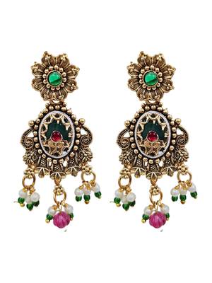 Antique gold plated peacock motif rani haar long necklace set with matching drop earrings for women & brides 3