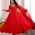 Red faux georgette embroidered flared gown set