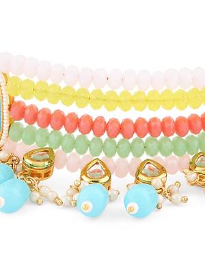 Gold plated pastel multicolor beaded kundan meenakari choker necklace set with matching drop earrings for women & girls 2