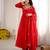 Red faux georgette embroidered flared gown set
