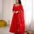 Red faux georgette embroidered flared gown set