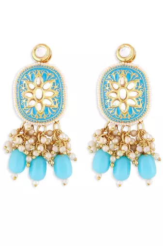 Gold plated pastel multicolor beaded kundan meenakari choker necklace set with matching drop earrings for women & girls