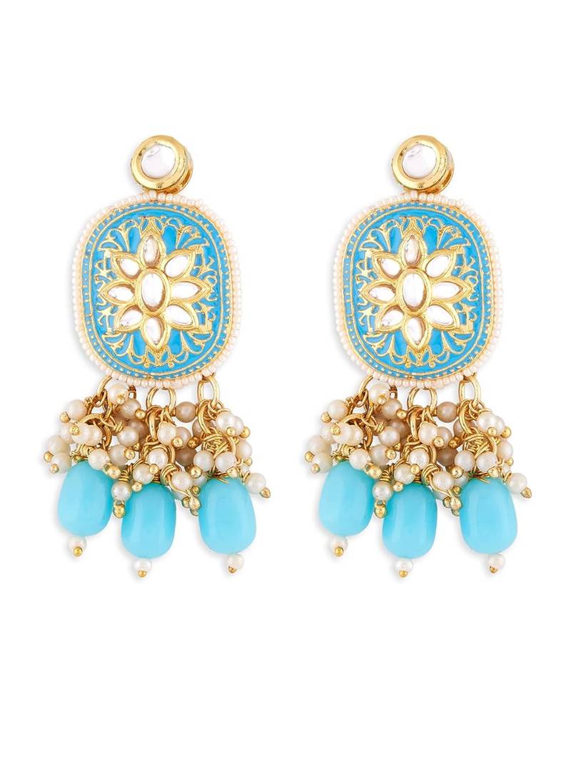 Gold plated pastel multicolor beaded kundan meenakari choker necklace set with matching drop earrings for women & girls