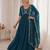 Teal-blue faux georgette embroidered flared gown set