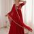 Red faux georgette embroidered flared gown set