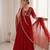 Red faux georgette embroidered flared gown set