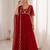 Red faux georgette embroidered flared gown set