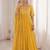 Yellow faux georgette embroidered flared gown set