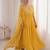 Yellow faux georgette embroidered flared gown set
