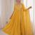 Yellow faux georgette embroidered flared gown set