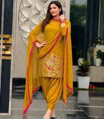 Dark-yellow faux georgette embroidered salwar kameez