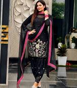 Black faux georgette embroidered salwar kameez