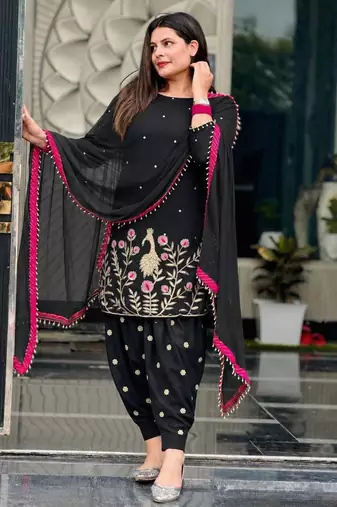 Black faux georgette embroidered salwar kameez