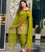 Olive faux georgette embroidered salwar kameez