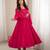 Hot-pink chanderi embroidered flared gown set