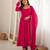 Hot-pink chanderi embroidered flared gown set