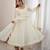 Off-white chanderi embroidered flared gown set