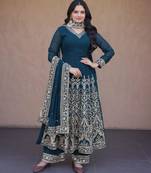 Teal faux georgette embroidered salwar kameez