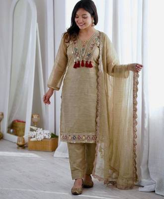 Beige faux georgette embroidered salwar kameez 1