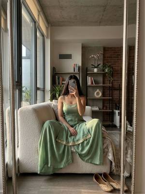 Light-green silk blend embroidered palazzo set 2