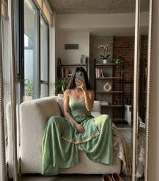 Light-green silk blend embroidered palazzo set