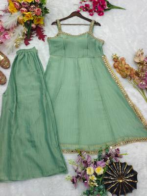 Light-green silk blend embroidered palazzo set 3