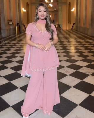 Pink georgette embroidered sharara set 1