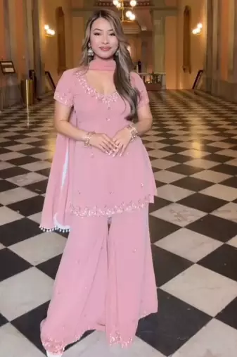 Pink georgette embroidered sharara set