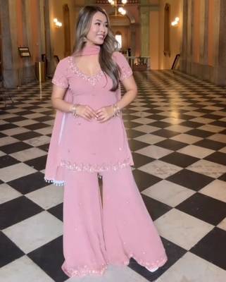 Pink georgette embroidered sharara set 2