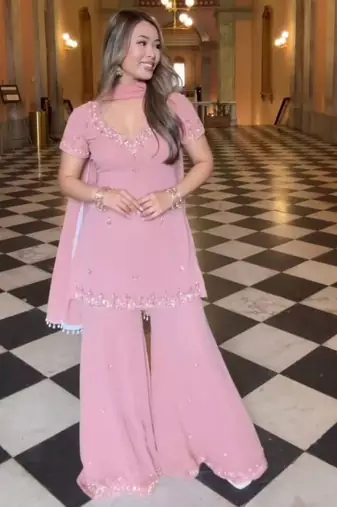 Pink georgette embroidered sharara set