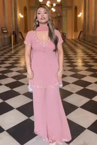 Pink georgette embroidered sharara set