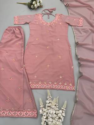 Pink georgette embroidered sharara set 4