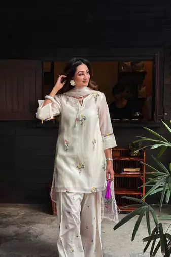 Off-white chanderi embroidered farshi salwar set