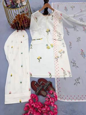 Off-white chanderi embroidered farshi salwar set 4