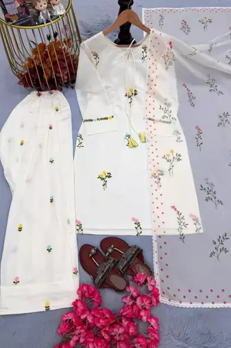 Off-white chanderi embroidered farshi salwar set