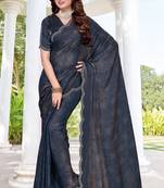 navy blue digital print satin two tone satin saree for women