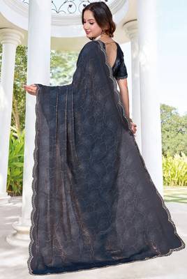 navy blue digital print satin two tone satin saree for women 3
