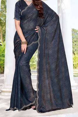 navy blue digital print satin two tone satin saree for women 5