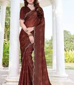 brown digital print satin two tone satin saree for women