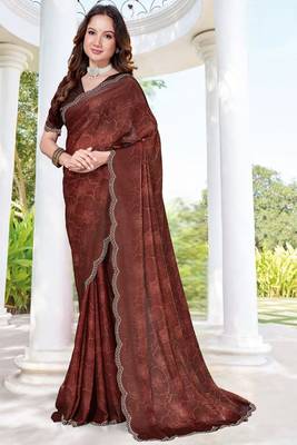 brown digital print satin two tone satin saree for women 2