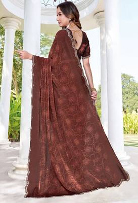 brown digital print satin two tone satin saree for women 3