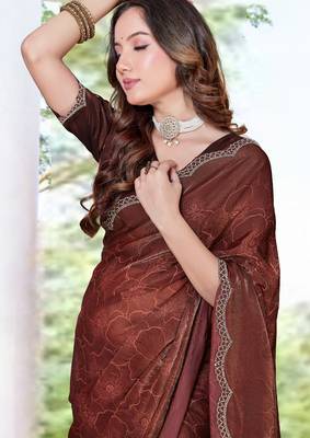 brown digital print satin two tone satin saree for women 4