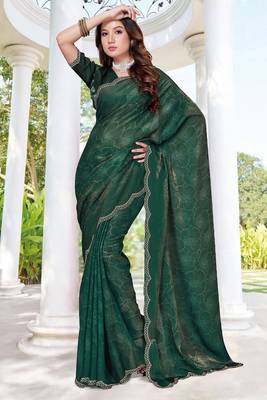 dark green digital print satin two tone satin saree for women 1