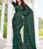 dark green digital print satin two tone satin saree for women