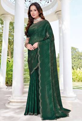 dark green digital print satin two tone satin saree for women 2