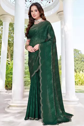 dark green digital print satin two tone satin saree for women