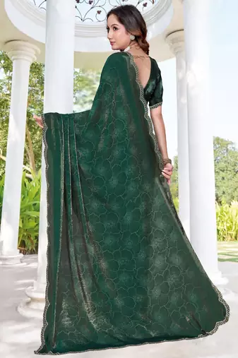 dark green digital print satin two tone satin saree for women