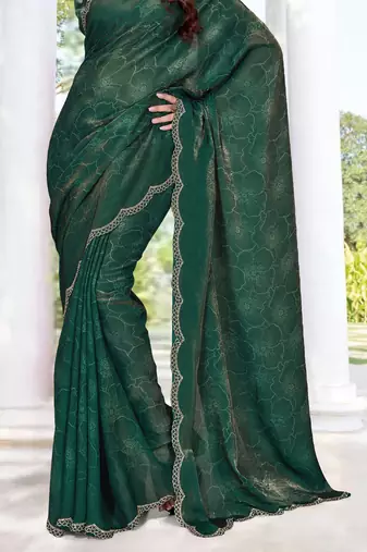 dark green digital print satin two tone satin saree for women