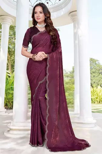 wine digital print satin two tone satin saree for women