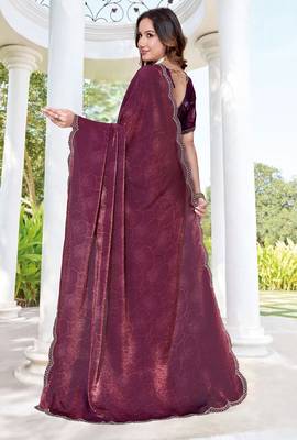 wine digital print satin two tone satin saree for women 3